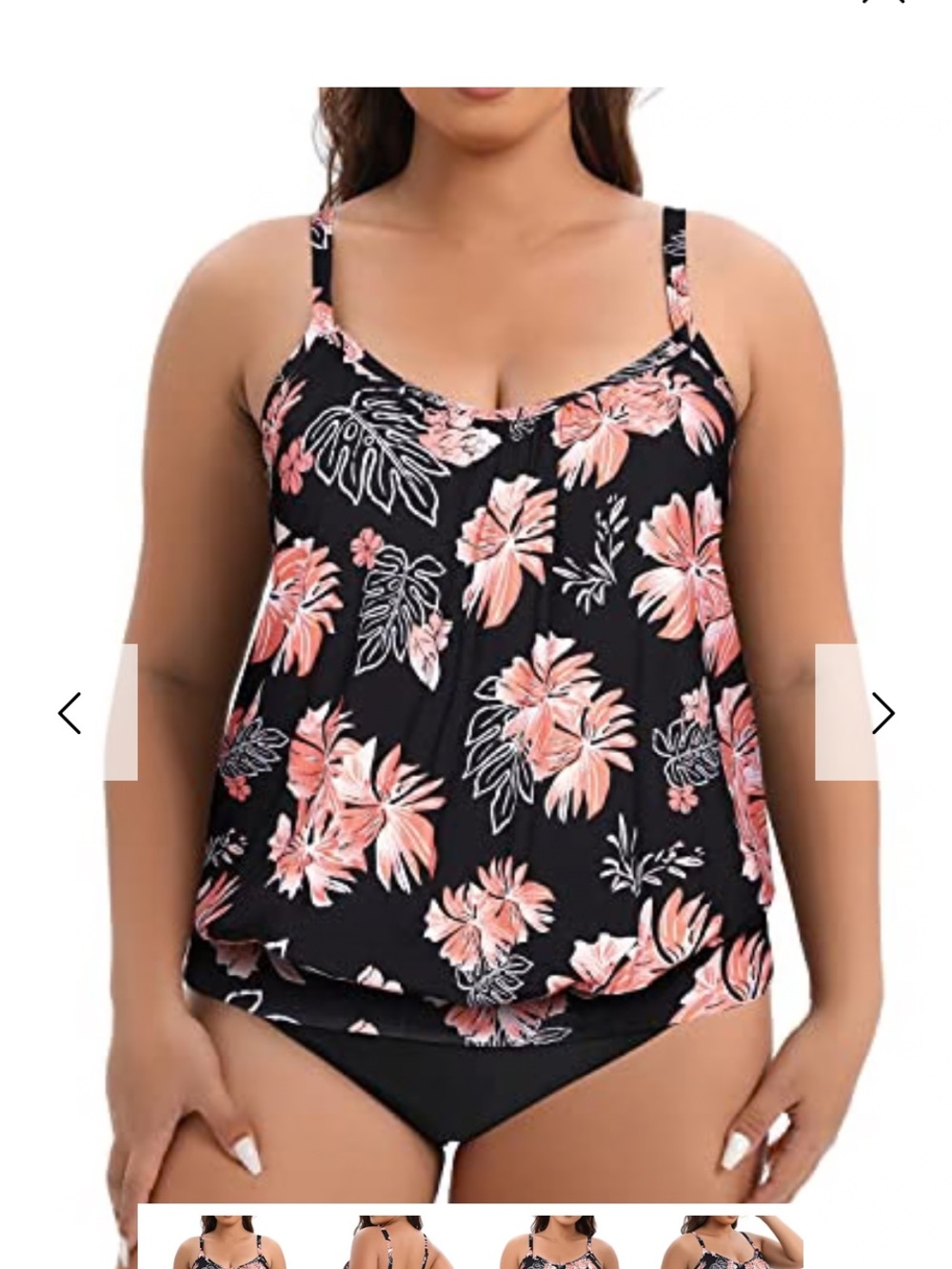 🚘 🆕 Plus-Size Black Floral Tankini Coverup with Pink Blooms